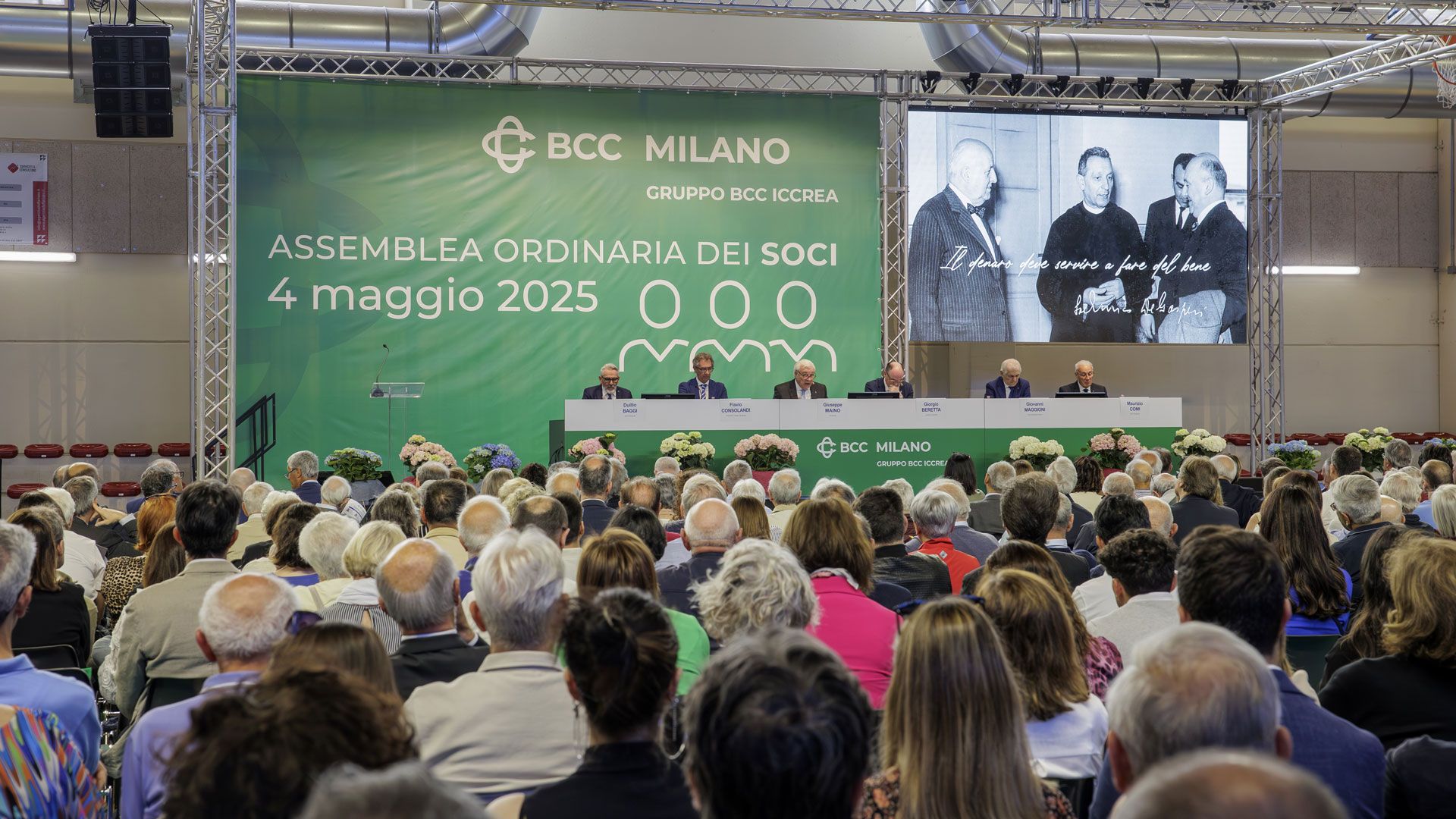 Viene ricordata la frase del fondatore don De Gasperi: «Il denaro deve serivire per fare del bene»